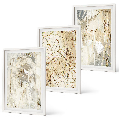 Set di 3 quadri Motivi astratti beige e grigi