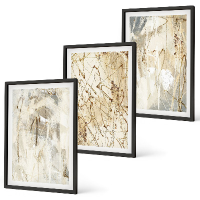 Set di 3 quadri Motivi astratti beige e grigi