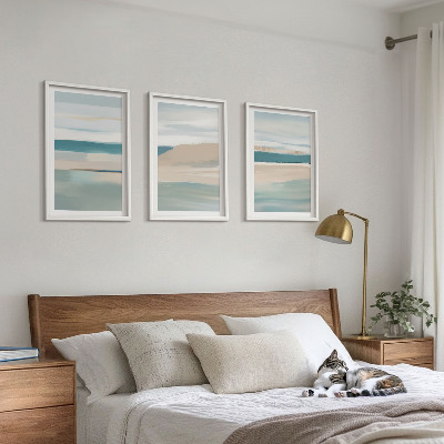 Set di 3 quadri Paesaggi astratti blu