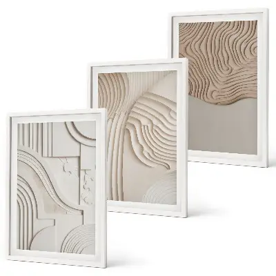 Composizione di quadri con motivi astratti beige e bianchi