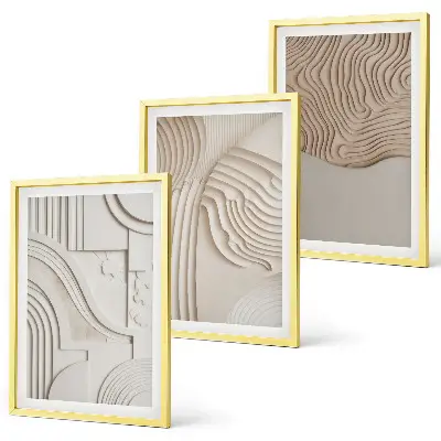 Composizione di quadri con motivi astratti beige e bianchi