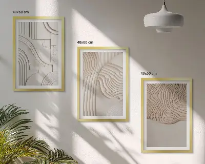 Composizione di quadri con motivi astratti beige e bianchi