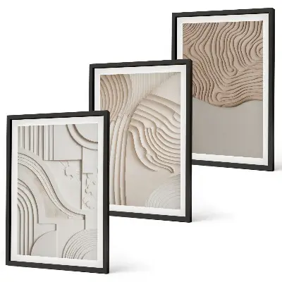 Composizione di quadri con motivi astratti beige e bianchi