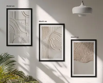 Composizione di quadri con motivi astratti beige e bianchi