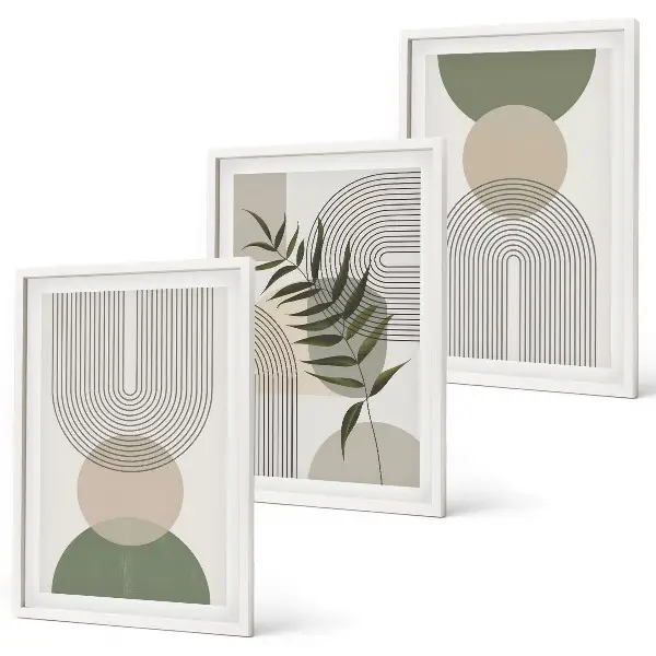 Set di 3 quadri con forme astratte e vegetazione