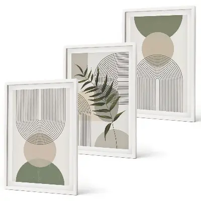 Set di 3 quadri con forme astratte e vegetazione