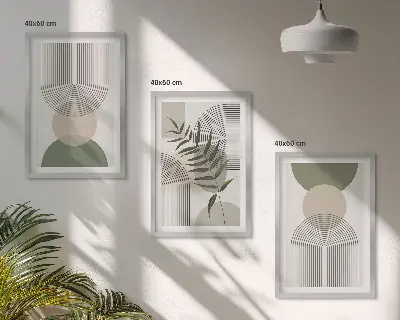Set di 3 quadri con forme astratte e vegetazione