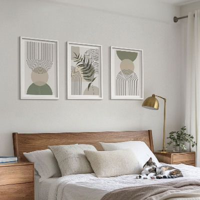 Set di 3 quadri Forme astratte con vegetazione