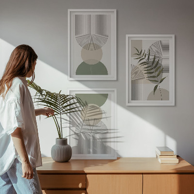 Set di 3 quadri Forme astratte con vegetazione