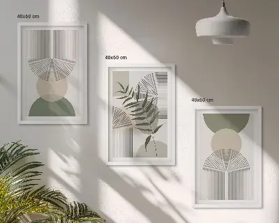 Set di 3 quadri con forme astratte e vegetazione