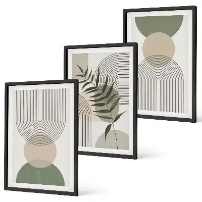 Set di 3 quadri con forme astratte e vegetazione