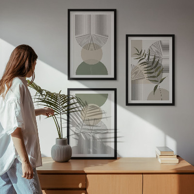 Set di 3 quadri Forme astratte con vegetazione
