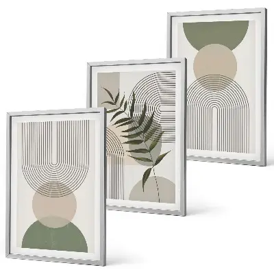 Set di 3 quadri con forme astratte e vegetazione