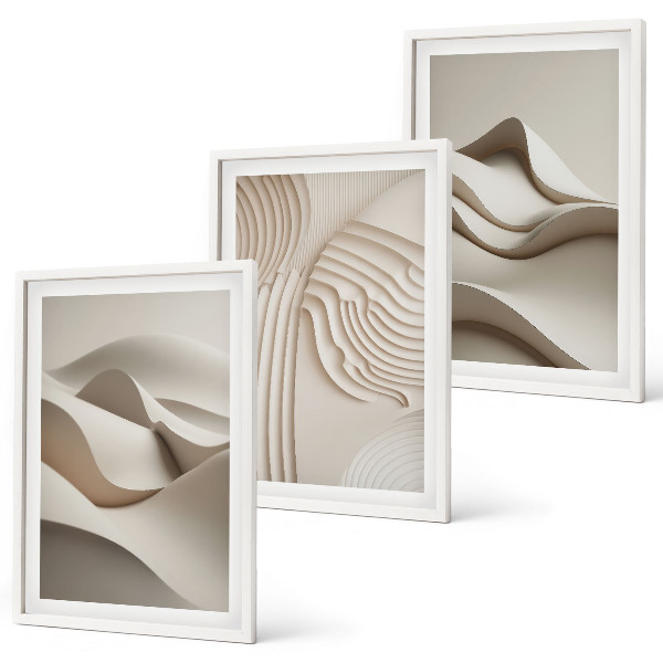 Set di 3 quadri Onde astratte beige