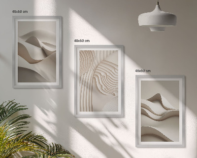 Set di 3 quadri Onde astratte beige