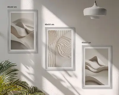 Set di 3 quadri onde astratte color beige