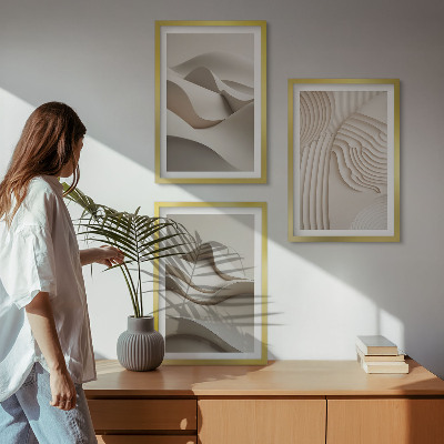 Set di 3 quadri Onde astratte beige