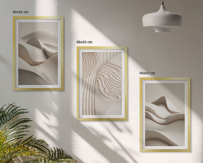 Set di 3 quadri Onde astratte beige