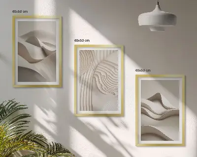 Set di 3 quadri onde astratte color beige