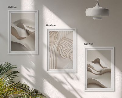 Set di 3 quadri Onde astratte beige
