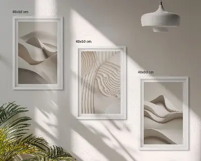Set di 3 quadri onde astratte color beige
