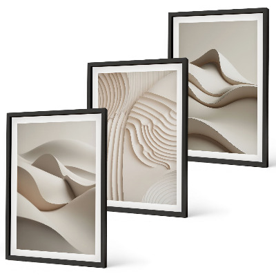 Set di 3 quadri Onde astratte beige