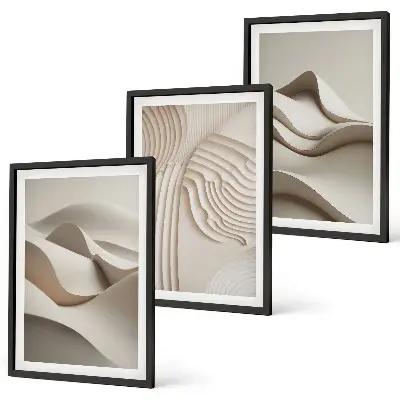 Set di 3 quadri onde astratte color beige