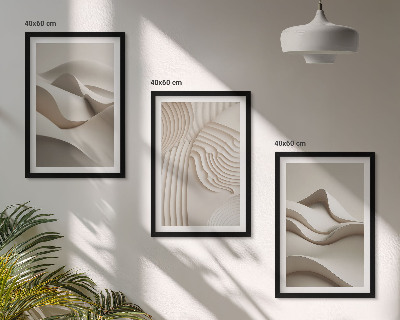 Set di 3 quadri Onde astratte beige