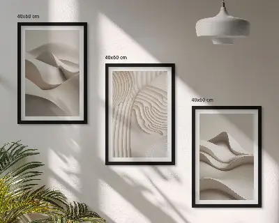Set di 3 quadri onde astratte color beige