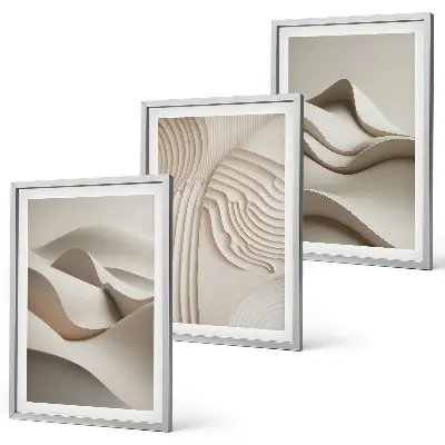 Set di 3 quadri onde astratte color beige