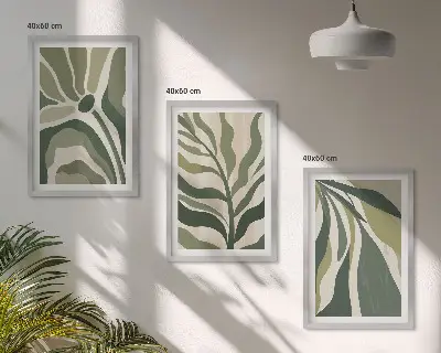 Composizione di quadri con illustrazioni di foglie verdi dipinte