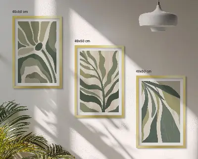 Composizione di quadri con illustrazioni di foglie verdi dipinte