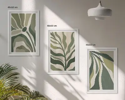 Composizione di quadri con illustrazioni di foglie verdi dipinte