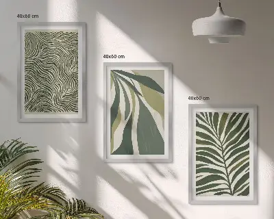 Set di quadri incorniciati con foglie e linee ondulate verdi