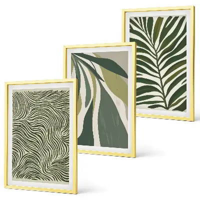 Set di quadri incorniciati con foglie e linee ondulate verdi