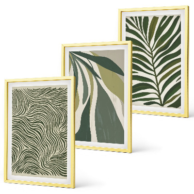 Set di quadri incorniciati Foglie linee ondulate verdi