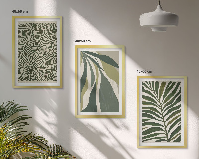 Set di quadri incorniciati Foglie linee ondulate verdi