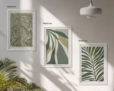Set di quadri incorniciati con foglie e linee ondulate verdi