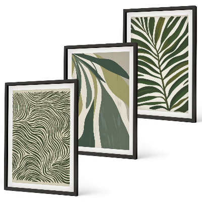 Set di quadri incorniciati Foglie linee ondulate verdi