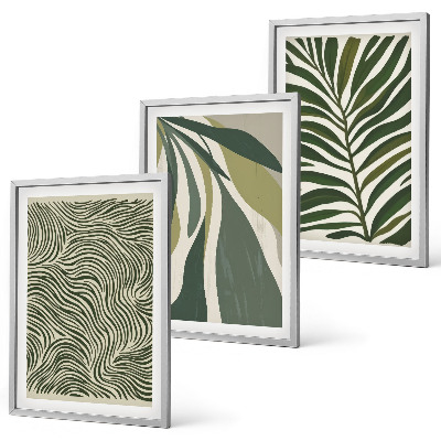 Set di quadri incorniciati Foglie linee ondulate verdi