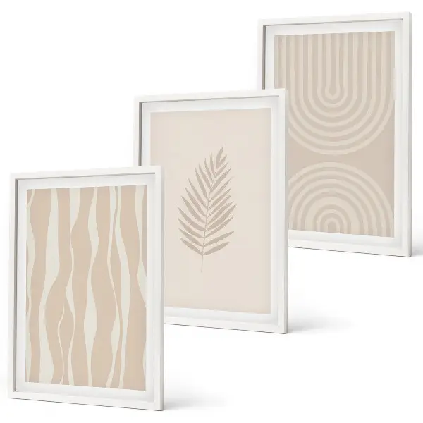 Set di 3 quadri con motivi vegetali beige
