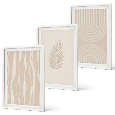 Set di 3 quadri con motivi vegetali beige