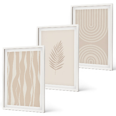 Set di 3 quadri motivi vegetali beige