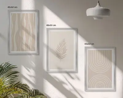 Set di 3 quadri con motivi vegetali beige