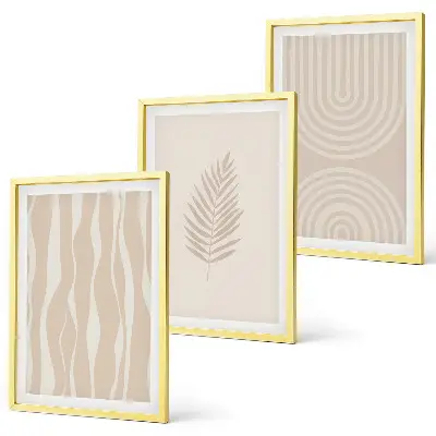 Set di 3 quadri con motivi vegetali beige