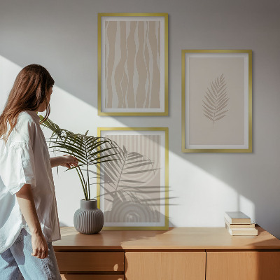 Set di 3 quadri motivi vegetali beige