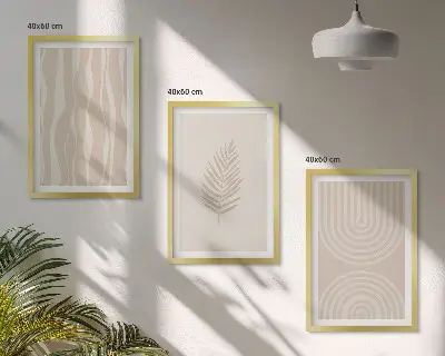 Set di 3 quadri con motivi vegetali beige