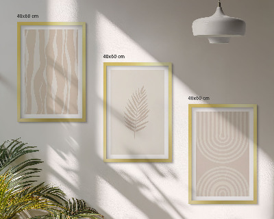 Set di 3 quadri motivi vegetali beige