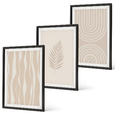 Set di 3 quadri motivi vegetali beige