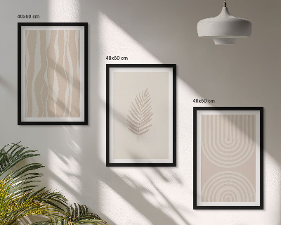 Set di 3 quadri motivi vegetali beige